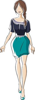 Sketch of a woman in beautiful top and short blue skirt