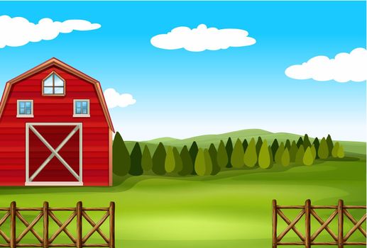 Barn on a farm with fence