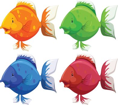 Cute fish in four different colors