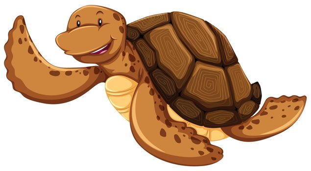 Waving brown turtle on white background