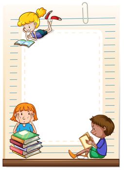Children reading books design frame