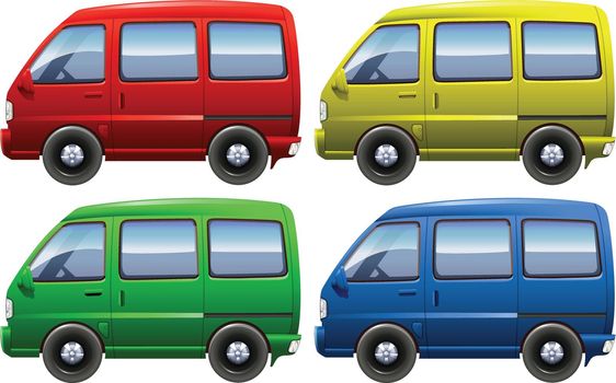 Set of colourful vans on a white background