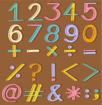 Set of numbers and mathematical operations on a brown background