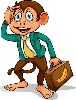 An idiom showing a monkey doing business on a white background