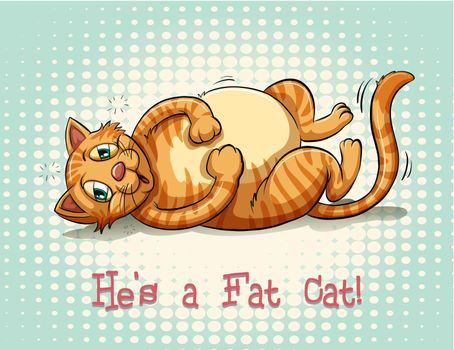 Ginger fat cat looking sleepy and tired on blue background