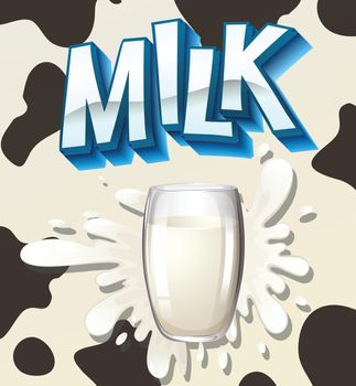 Poster of a glass of milk with cow pattern on the background