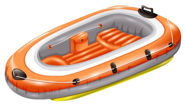 Orange rubber boat with seat and no paddle