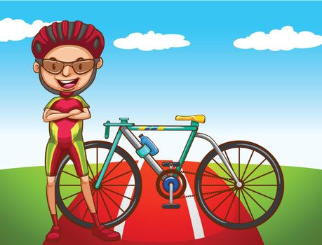 Cyclist and his bicycle illustration