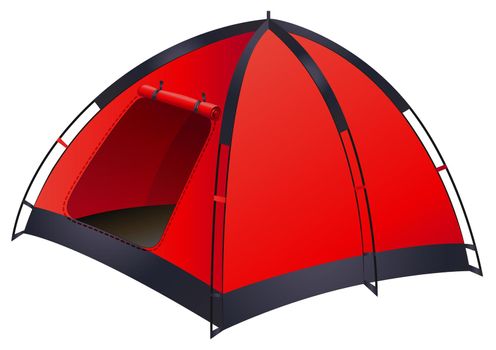 Single red tent with the door opened