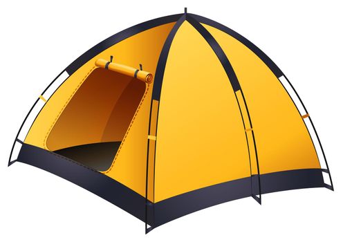 Yellow camping tent with door opened