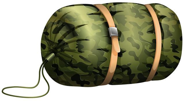 Camouflage sleeping bag on white illustration