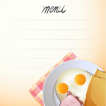 Blank menu with fried egg on the plate background