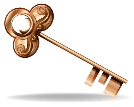 Bronze color vintage design key on a white background