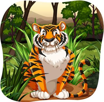 Single tiger sitting in the jungle