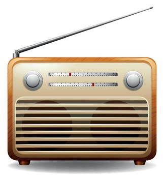 Wooden frame retro radio on white background