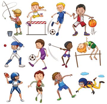 Set of people playing different sports