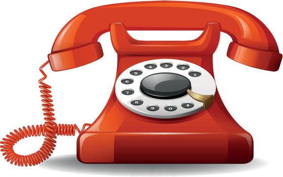Red retro style telephone on a white background