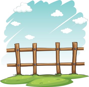 A wooden fence at the backyard on a white background