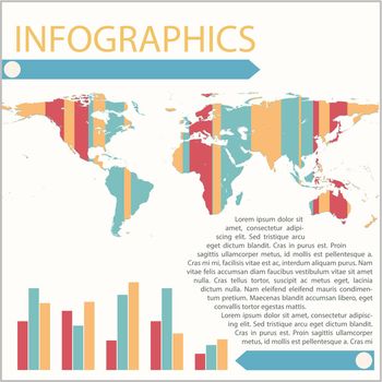 Infographics of a map with a bar graph on a white background