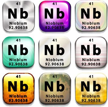 A button with the element Niobium on a white background