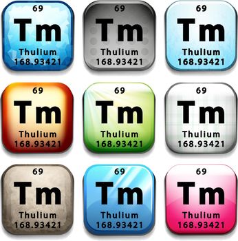 The chemical element Thulium on a white background
