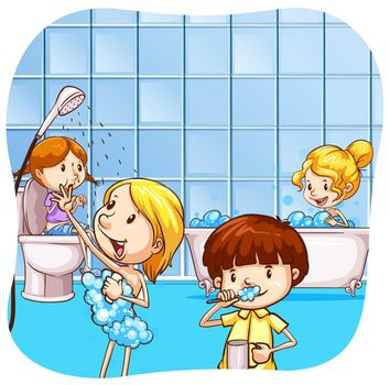 children washing up in the bathroom