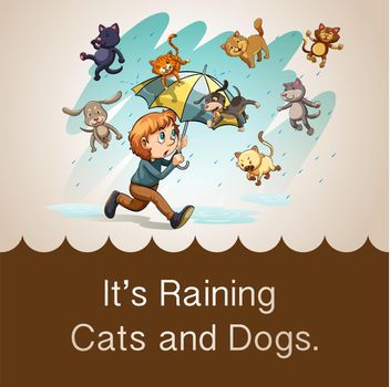 It's raining cats and dogs illustration