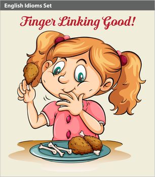 An idiom showing a girl eating