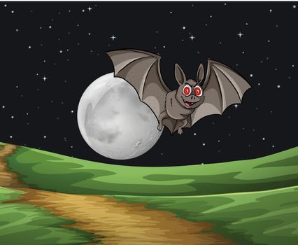 Scary bat flying in the fullmoon night