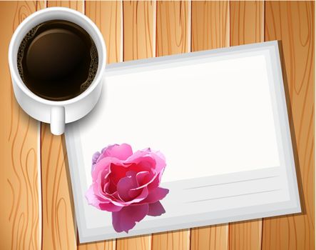 Cup of black coffee on an envelop