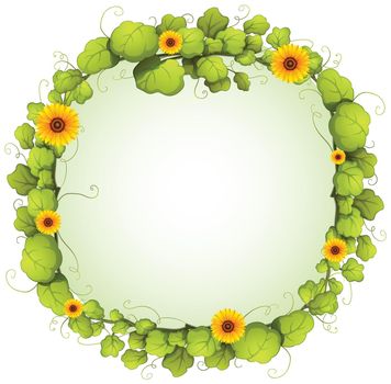 Frame of green leaves with sunflowers