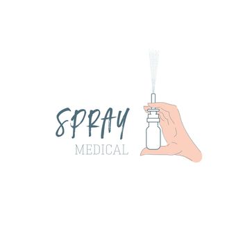 Medical spray in hand. Isolated illustration of a hand with a bottle of spray, inhaler, medicine.
