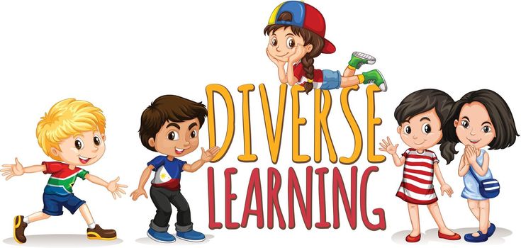 Children on diverse learning sign illustration