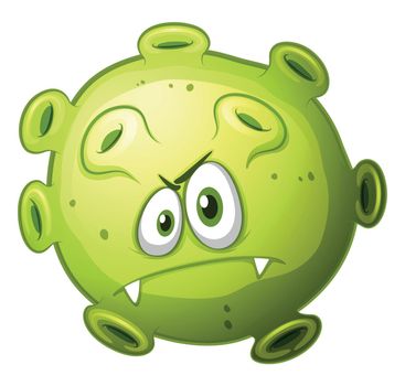 Green bacteria with evil face illustration