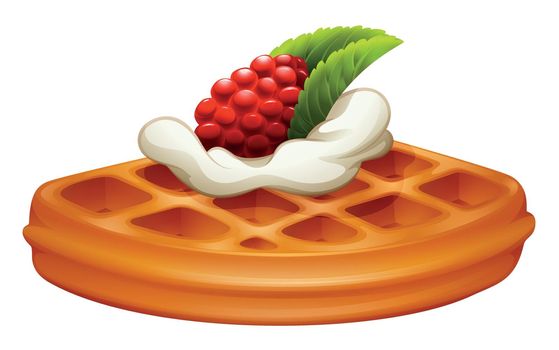 Waffle with rasberry and cream illustration