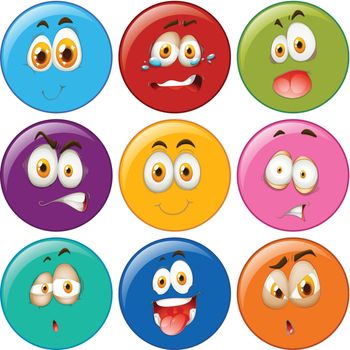 Facial expressions in circle emoticon illustration