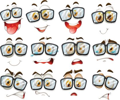 Facial expression with glasses illustration