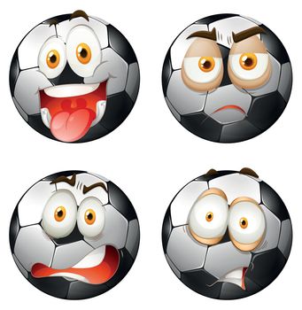 Footballs with facial expressions illustration