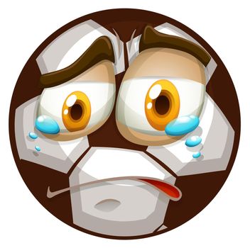 Soccer ball with crying face illustration