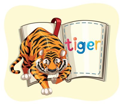 Giant tiger and a book illustration