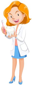 Female dentist with tooth model and brush illustration
