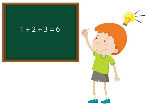Boy solving math problem illustration