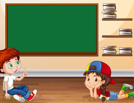Boy and girl learning in classroom illustration
