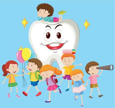 Children with clean tooth illustration