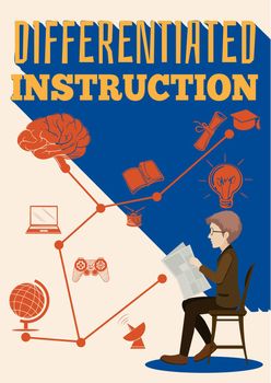 Differentiated instruction sign with a man illustration