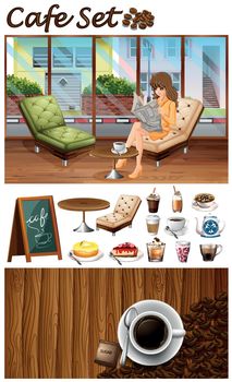 Woman hanging out in the cafe illustration