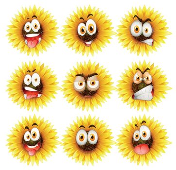 Sunflowers with facial expression illustration
