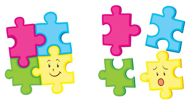 Jigsaw pieces together and apart illustration