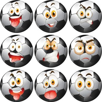 Soccer ball with facial expressions illustration