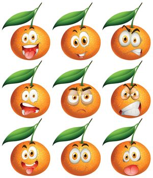 Fresh oranges with facial expressions illustration